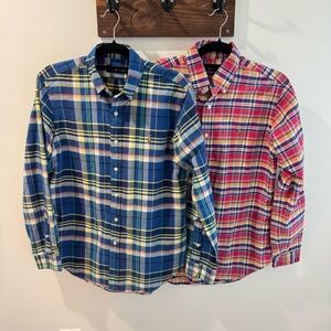 Ralph Lauren Men’s Classic Fit Plaid Oxford Button Up Shirt Bundle x2 Medium